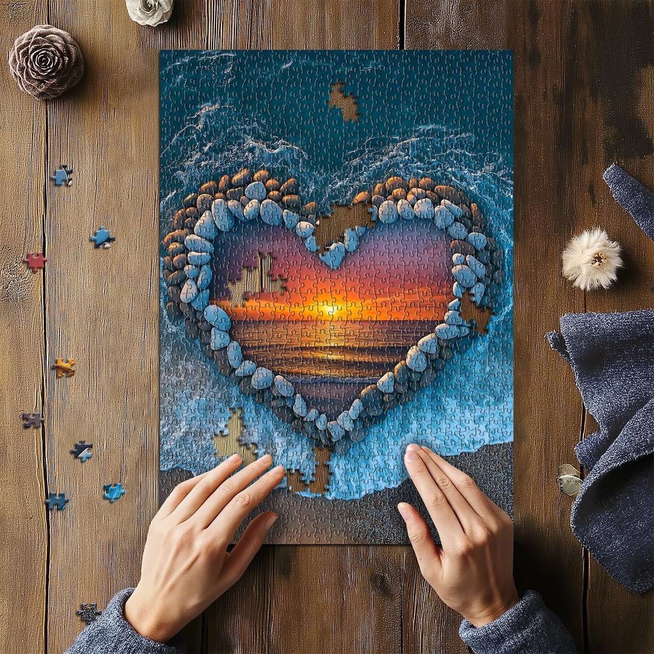 Heart-Shaped Sunset Ocean Scene