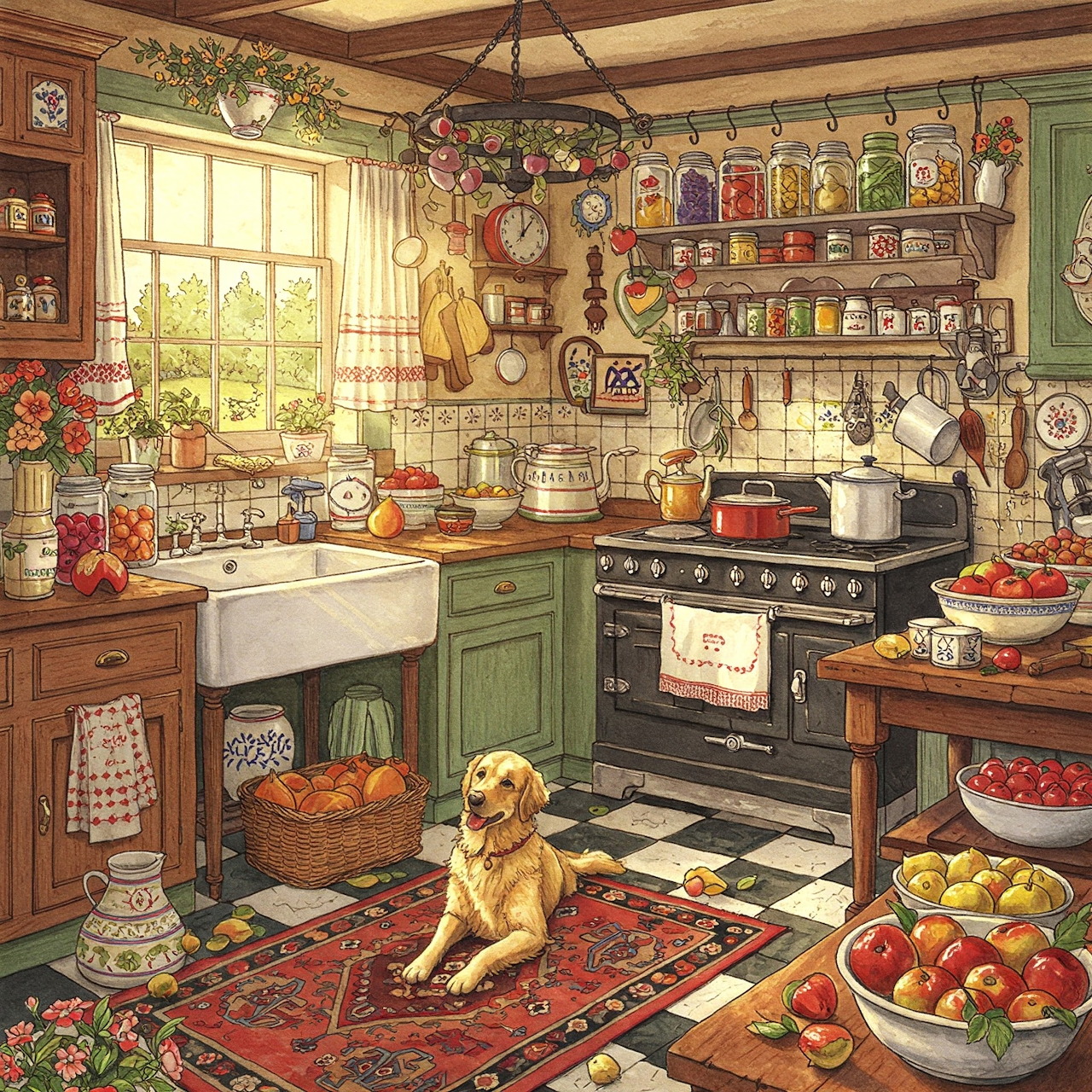 Cozy Cottage Kitchen with Dog