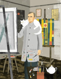 Artist in Studio with Cat
