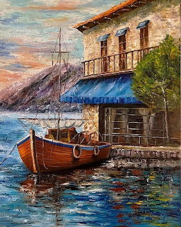 Mediterranean Harbor Boat Painting