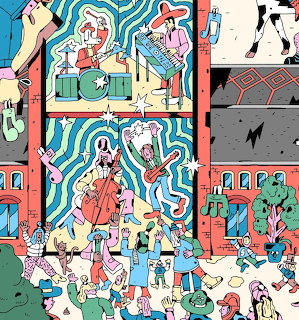 Whimsical Beach Cartoon Crowd