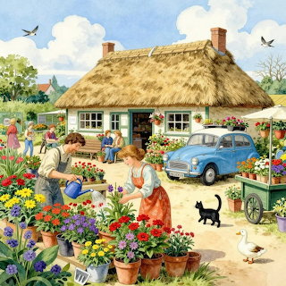 Garden Centre Thatched Cottage Scene