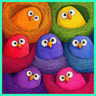 Colorful Birds in Nests