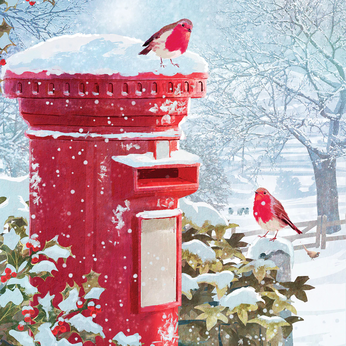 Christmas Postbox with Robins