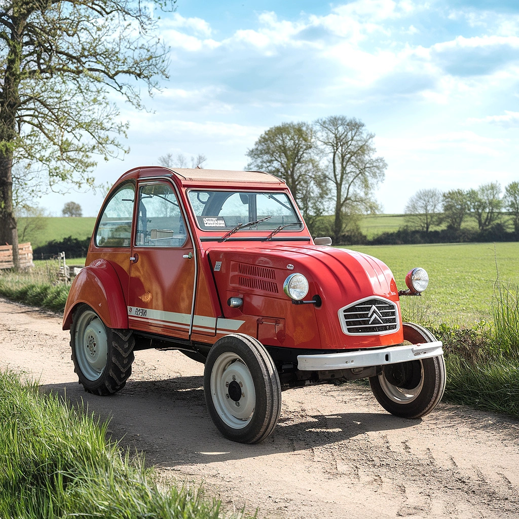 Red Citroën 2CV on Country Road