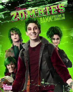Four young characters on a bright green Zombies movie poster