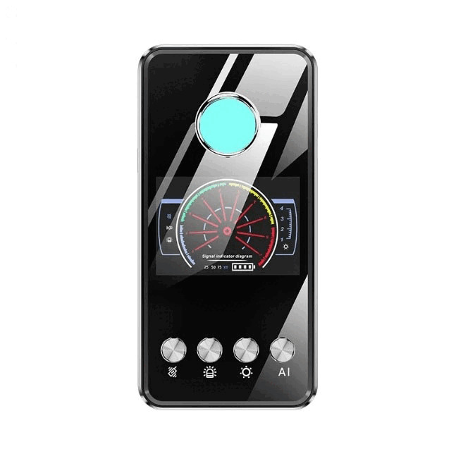 3D render of a black smartphone with a stylized dashboard interface on a white background