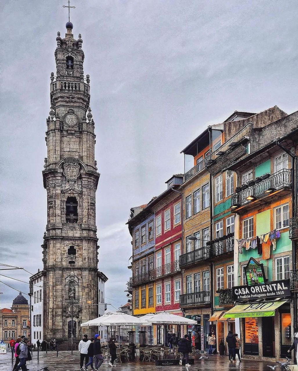 Portuguese city scene with traditional buildings
