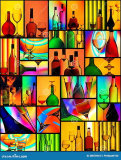 Colorful Wine Bottles and Glasses Collage