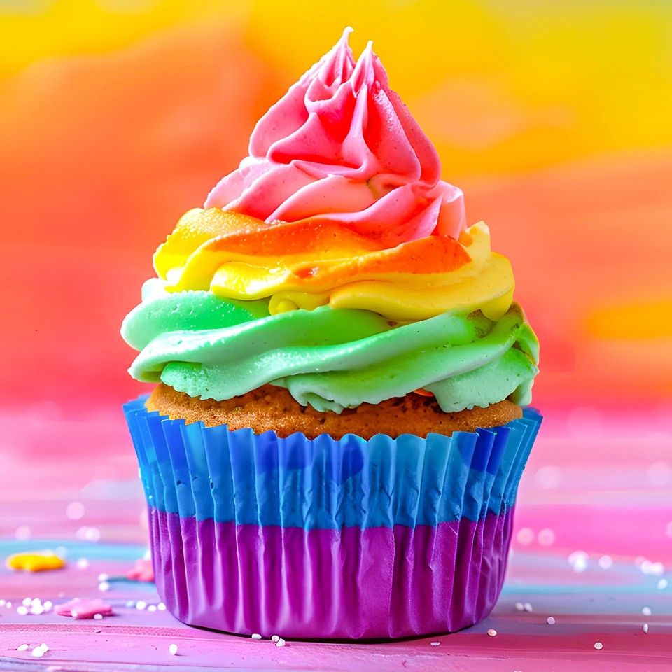 Rainbow Frosted Cupcake
