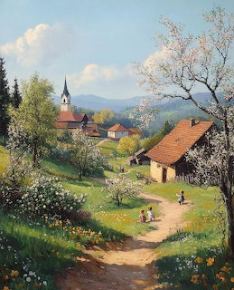 Rural Village Landscape Painting