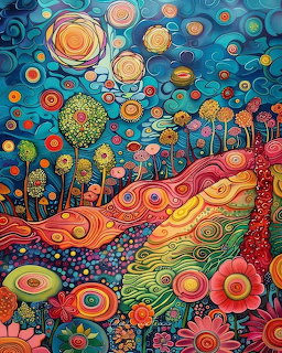 Whimsical Colorful Landscape Art