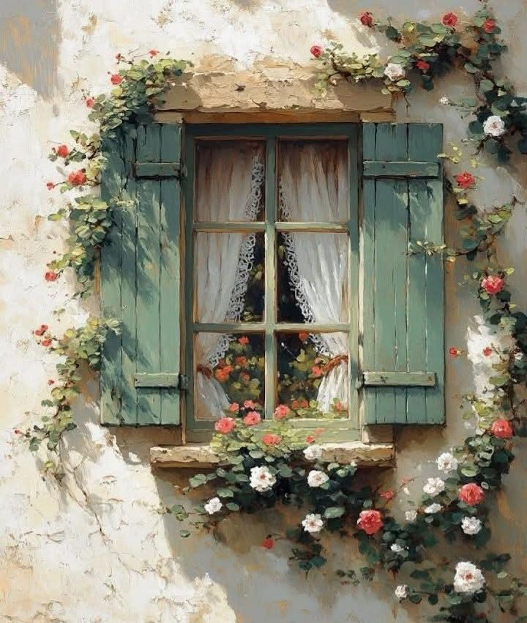 Flower-Framed Window Shutters