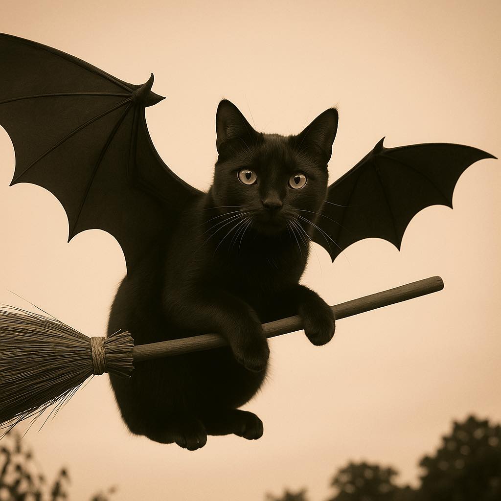 Batcat Flying on Broom