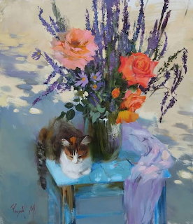 Cat with Flower Bouquet