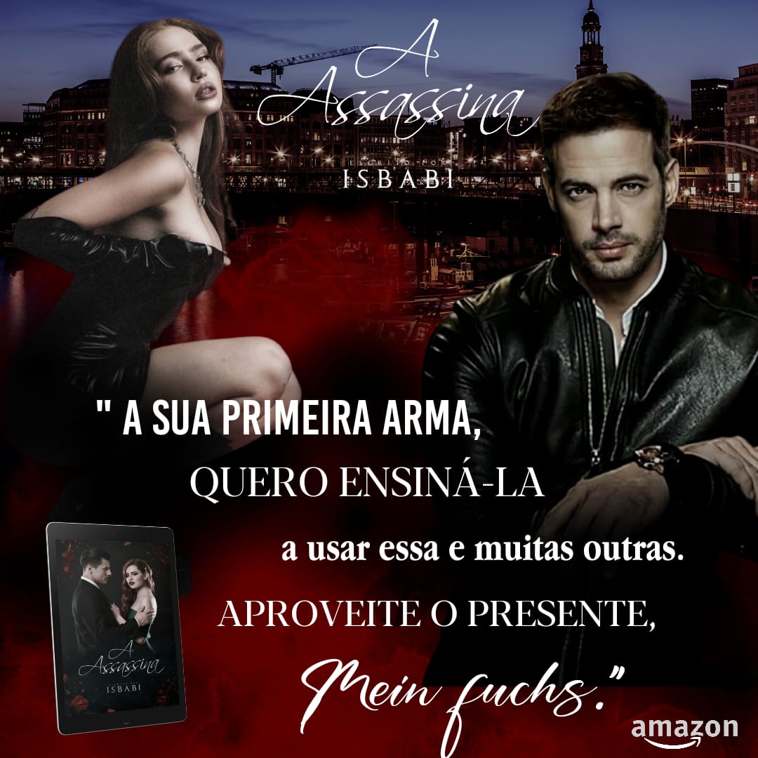 Promotional poster art with a woman, a man in a leather jacket, and Portuguese text over a dark city background.