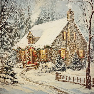 Snowy Stone Cottage at Christmas