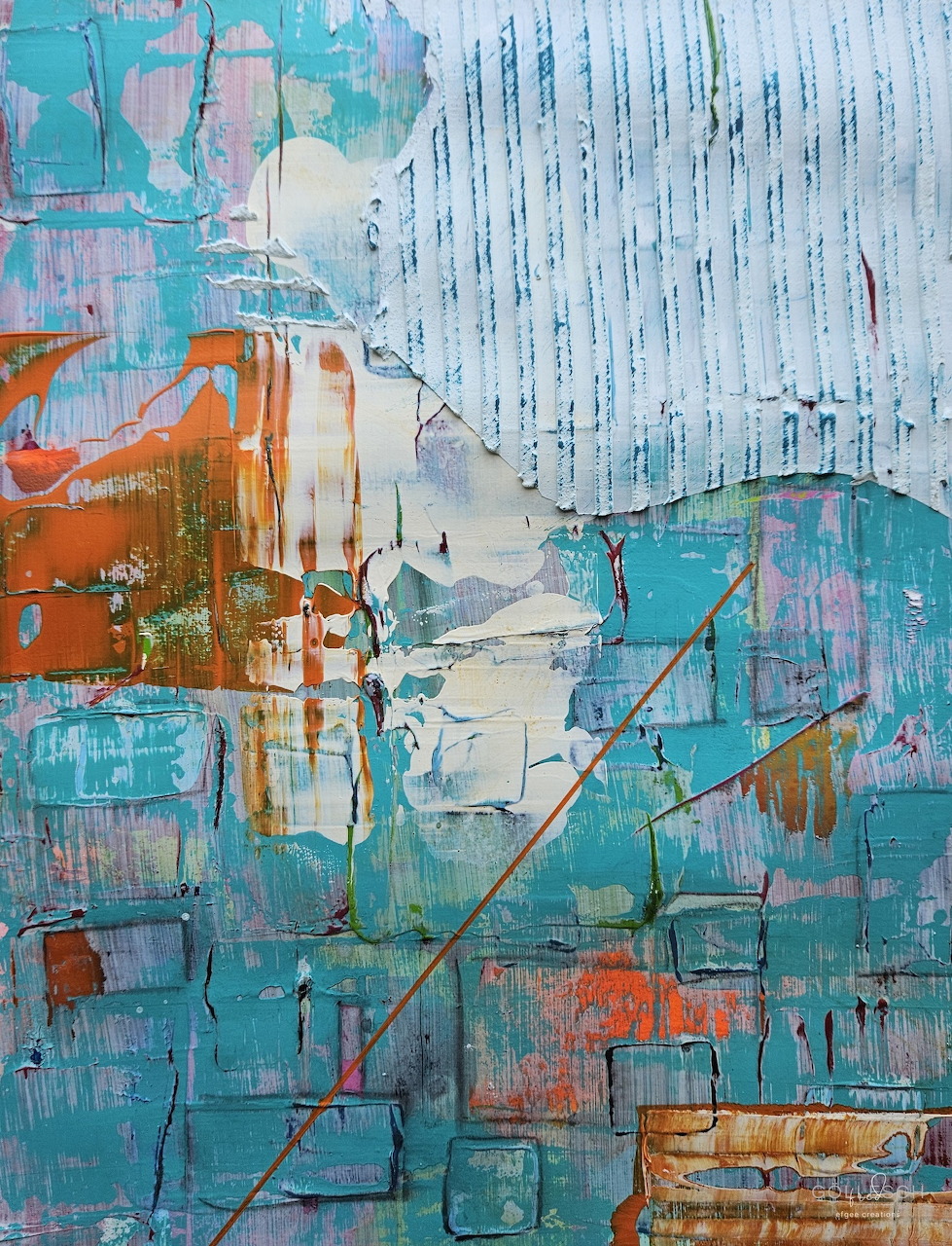 Colorful abstract art composition with mixed shapes and textures