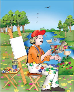 Painter With Birds Outdoors