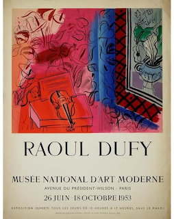Vintage Raoul Dufy exhibition poster with colorful abstract art and French text