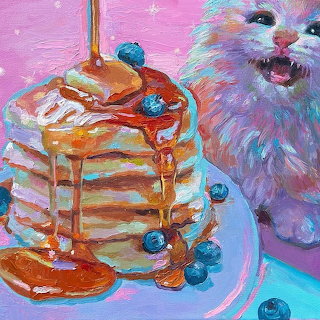 Cat with Pancakes Painting