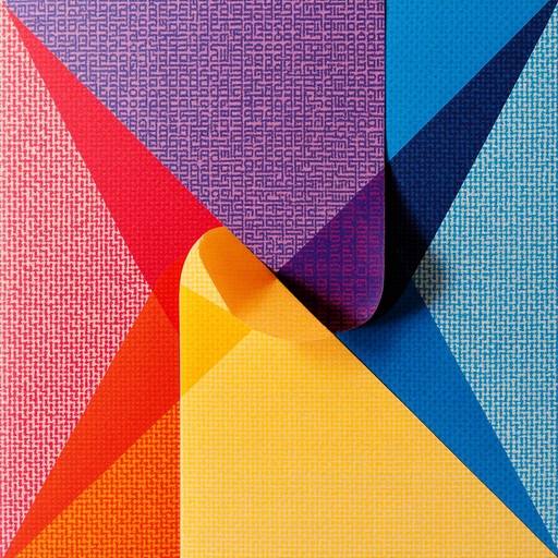 Abstract geometric art with colorful triangular shapes in purple, blue, yellow, orange, and red