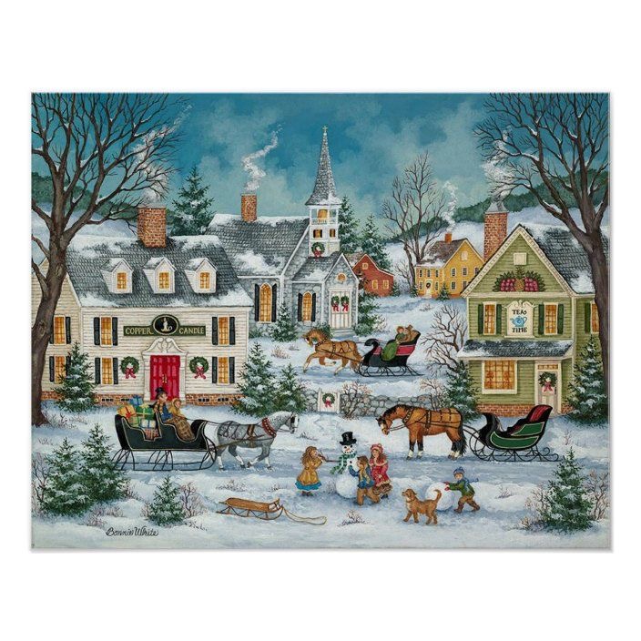 Winter Village Painting