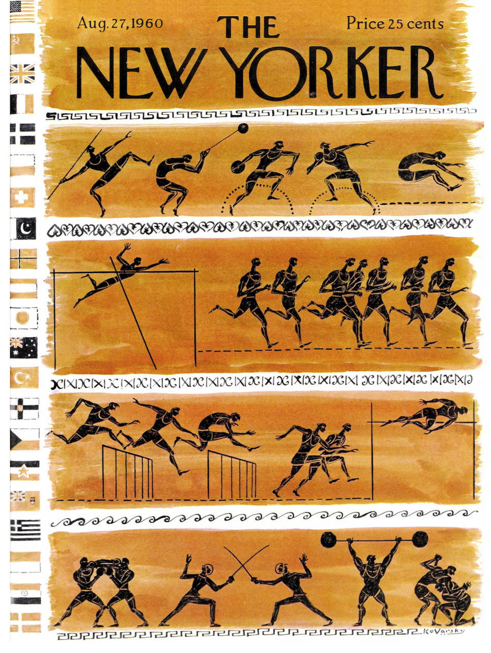 Vintage New Yorker magazine cover dated August 27, 1960 with illustrated artwork