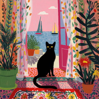 Cat Window Seaside View