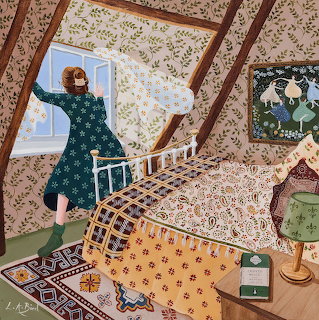 Woman in Floral Bedroom