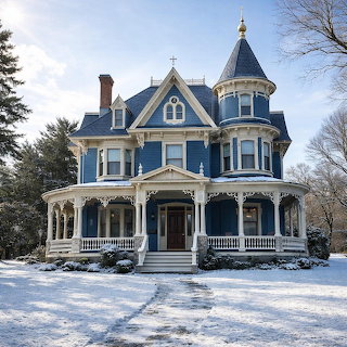 Victorian Blue House Winter
