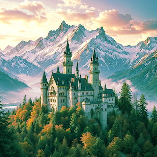 Fairytale Castle Mountains Sunset