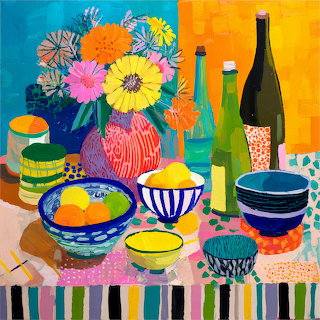 Colorful Still Life Table Scene