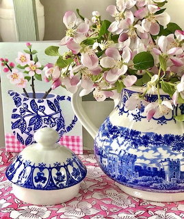 Pink Flowers Blue China