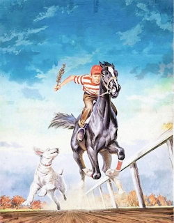 Boy Racing Horse with Dog