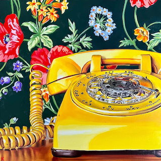 Yellow Rotary Phone Floral