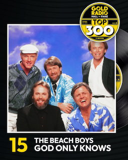 Vintage album-cover style image of five men posing together with The Beach Boys text and a Top 500 badge.