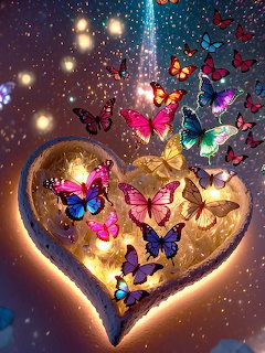 Lighted Heart with Butterflies