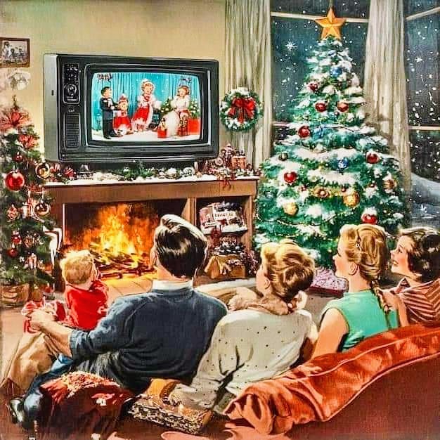Retro Family Watching Christmas Special