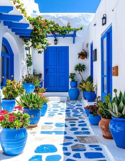 White and Blue Greece Courtyard