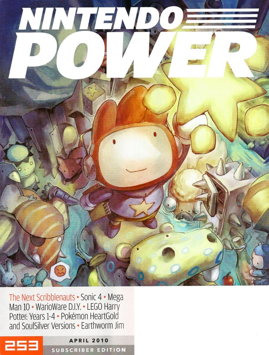 Nintendo Power magazine cover issue 253 April 2010 featuring Scribblenauts cartoon artwork