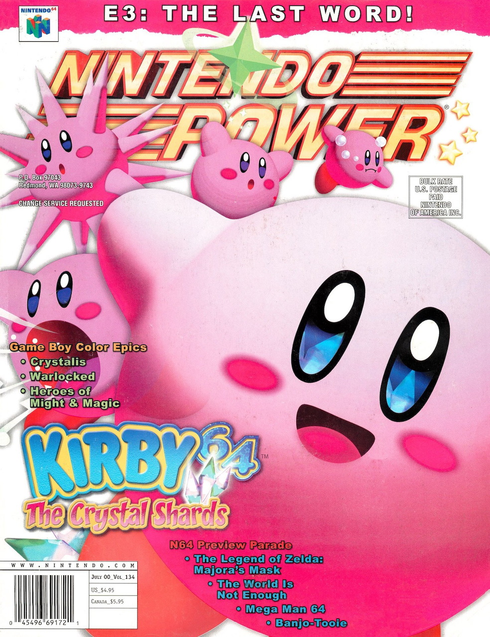 Nintendo Power Issue 134 cover showing Kirby 64 The Crystal Shards characters