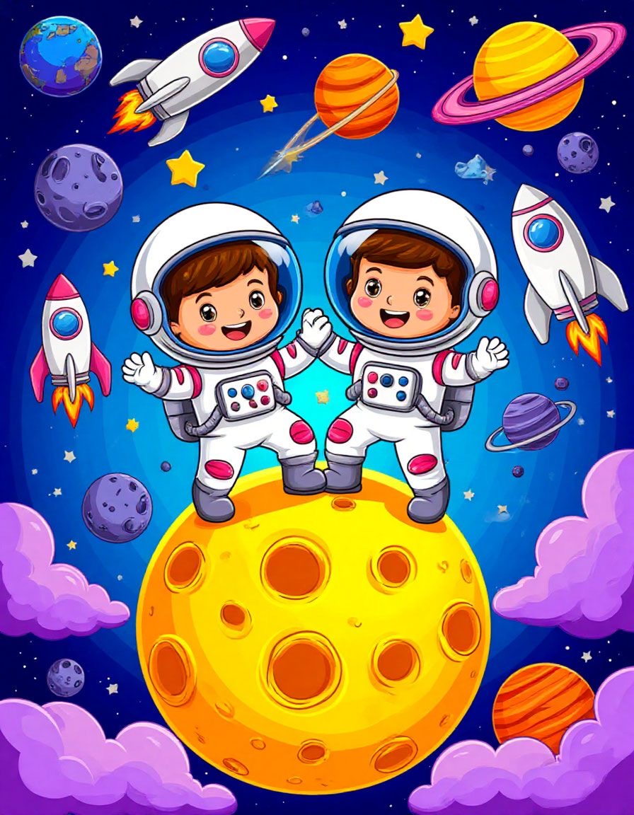 Cartoon Astronaut Kids in Space