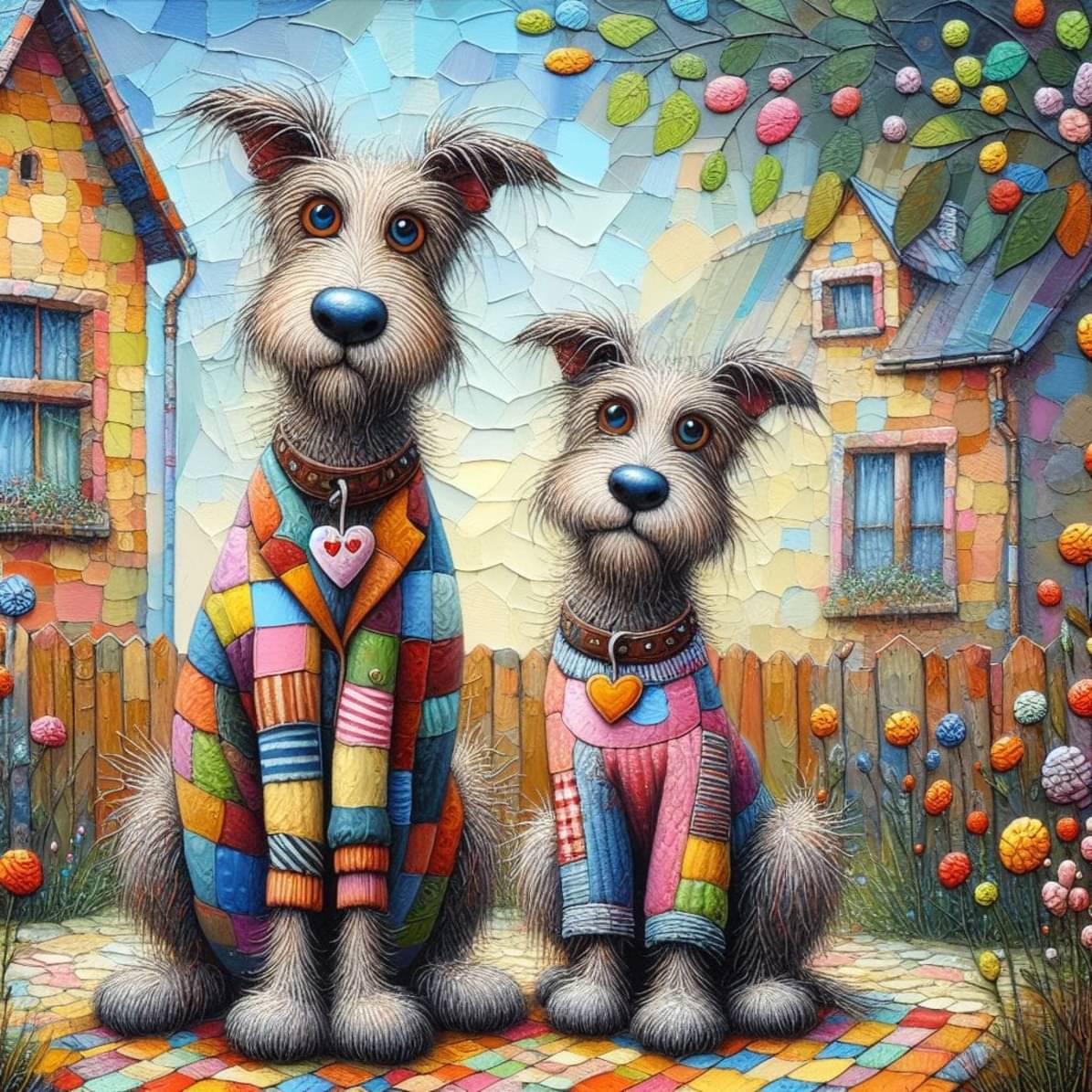 Dogs in Colorful Sweaters