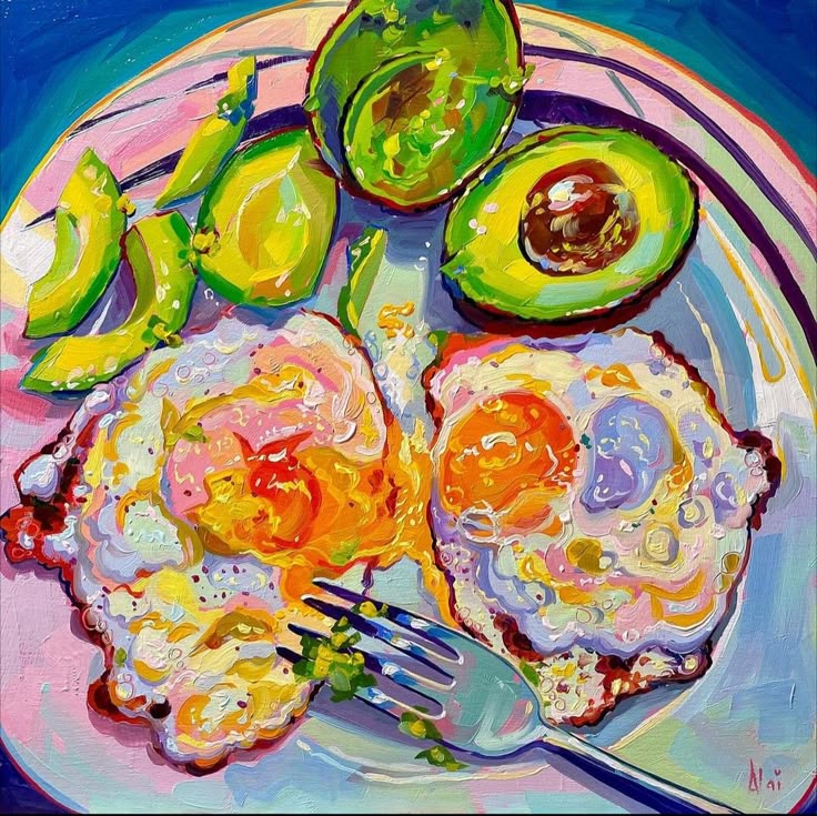 Fried Eggs and Avocado Painting