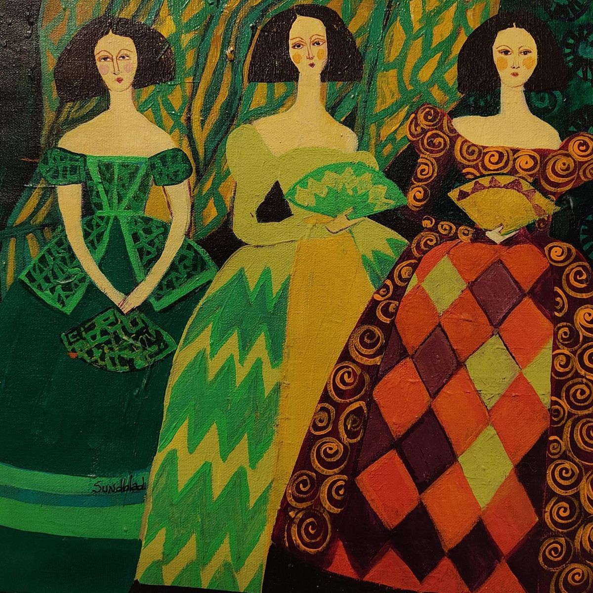 Three Women Naive Painting