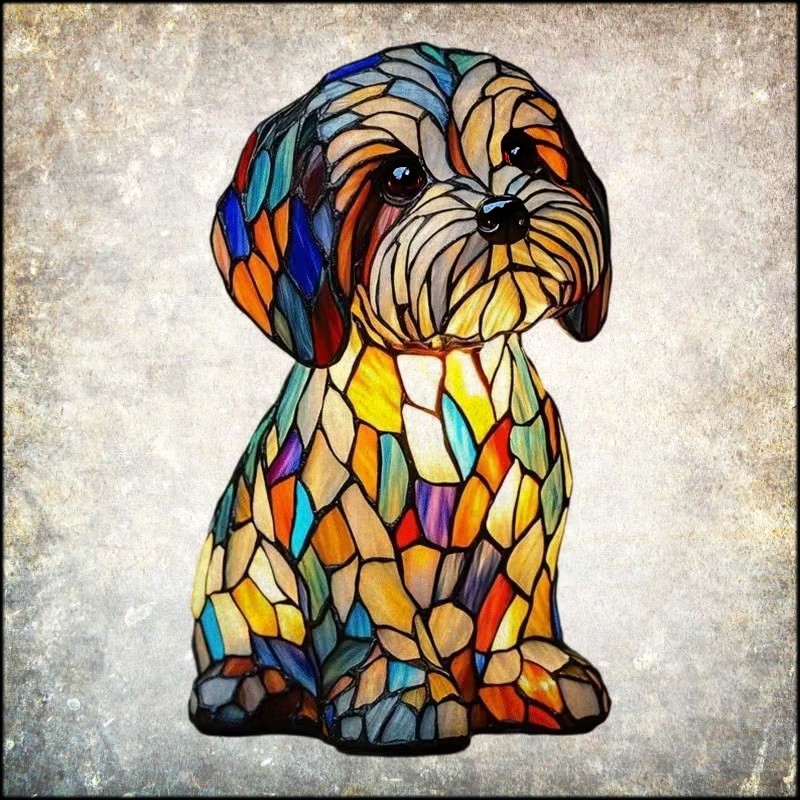 Stained Glass Puppy Lamp