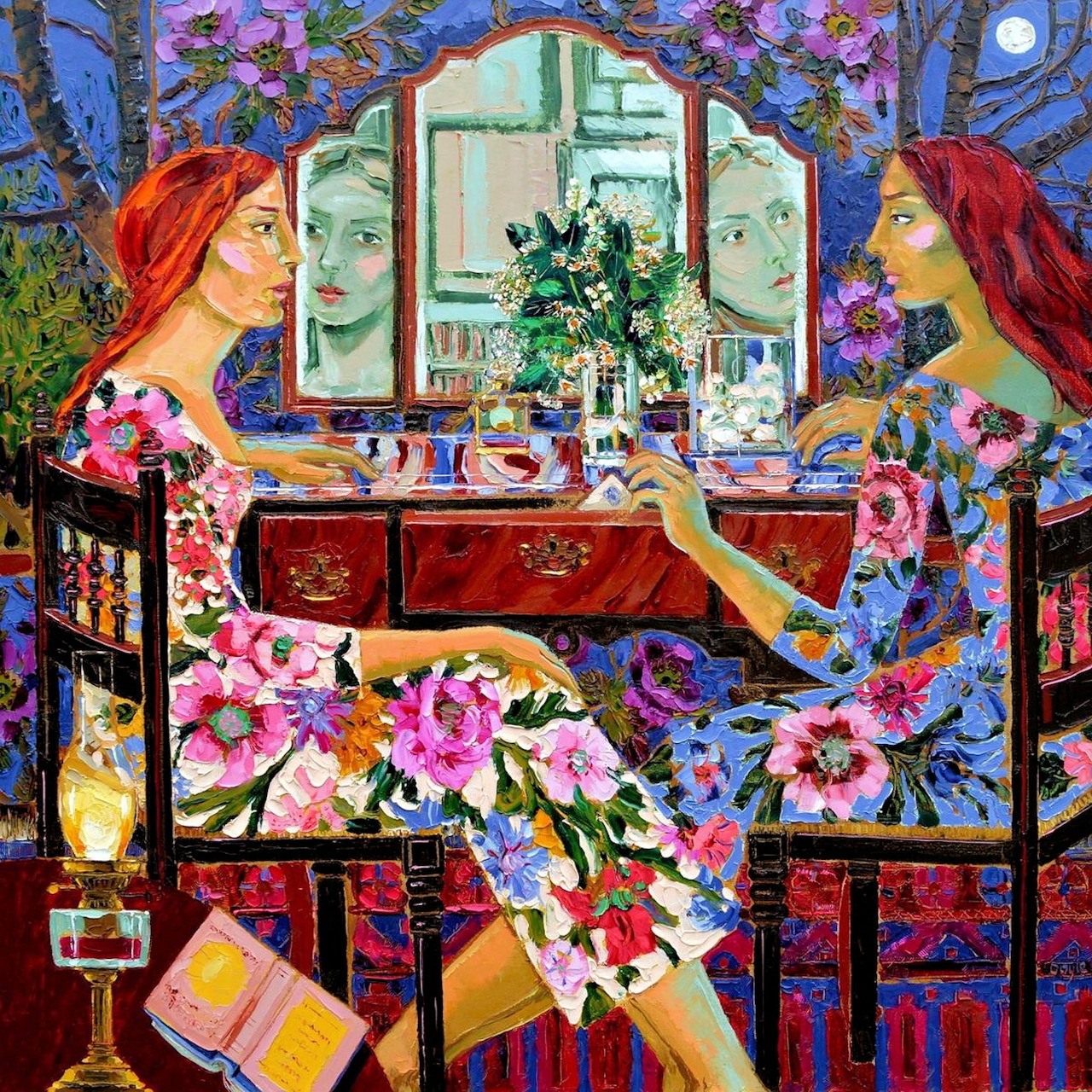 Twin Women at Vanity Mirror