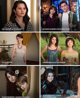 Collage of six Disney Channel show scenes featuring Selena Gomez in various roles and outfits