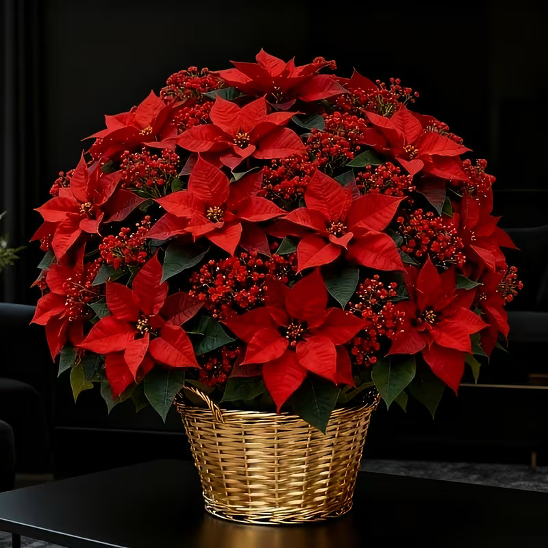 Red Poinsettia Basket